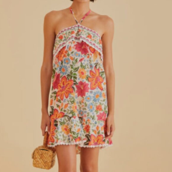 Farm Rio Off White Bloom Garden Mini Dress - Picture 2 of 4